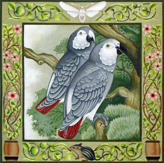 Melissa Shirley Designs African Grey Parrots Needlepoint Canvas