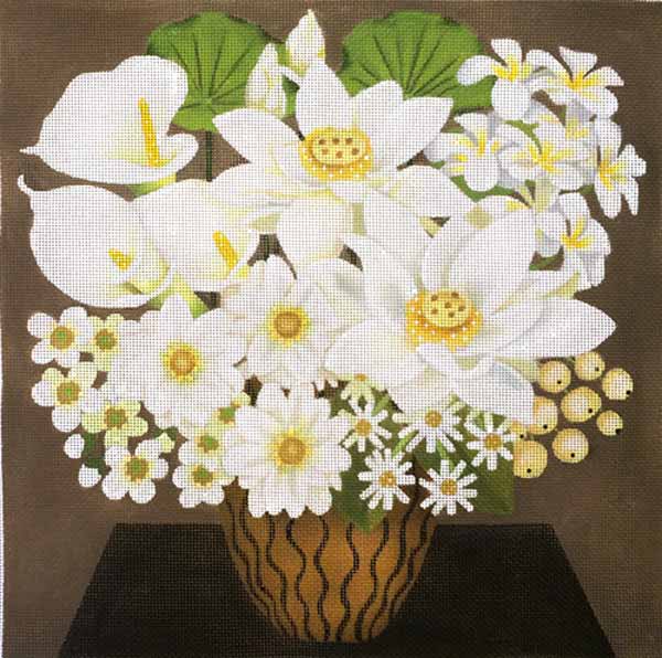 Melissa Shirley Designs Brown & White Bouquet Needlepoint Canvas
