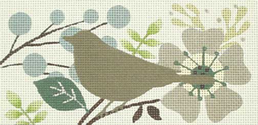 Melissa Shirley Designs Brown Bird Puffs 13m MS Needlepoint Canvas