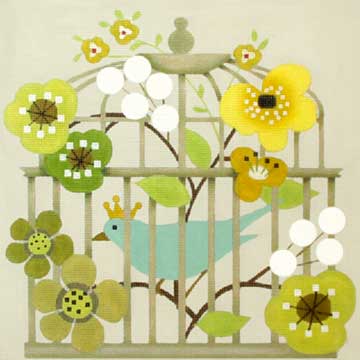 Melissa Shirley Designs Blue Bird Cage MS Needlepoint Canvas