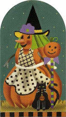 Melissa Shirley Designs Black Cat-Pumkin Witch Needlepoint Canvas