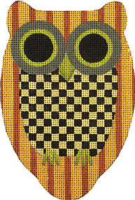 Melissa Shirley Designs Checkerbd & Stripes Owl Needlepoint Canvas