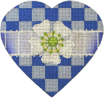Melissa Shirley Designs Blu & Wh Checkered Heart Needlepoint Canvas