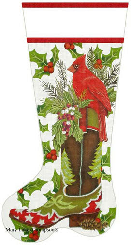 Melissa Shirley Designs Cardinal Cowboy Boot Sock MS Needlepoint Canvas