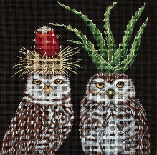 Melissa Shirley Designs Aloe & Prickly Pear Owls Needlepoint Canvas