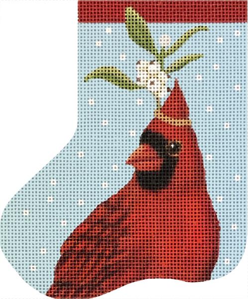 Melissa Shirley Designs Cardinal/Mistletoe Minisk MS Needlepoint Canvas