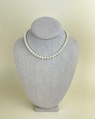 Vintage Single Strand Pearl Necklace with Sterling Silver and Pearl Clasp