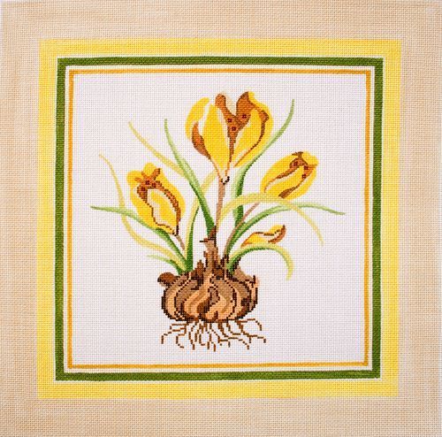 Silver Needle Crocus Botanical Needlepoint Canvas