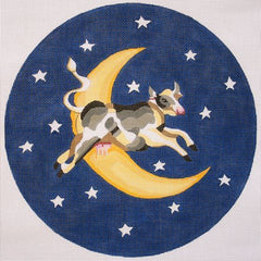 Silver Needle Cow Over The Moon Large Round Needlepoint Canvas