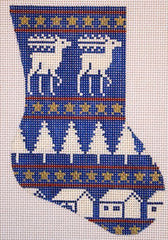 Silver Needle Blue Reindeer Minisock Needlepoint Canvas