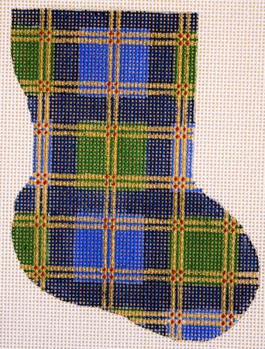 Silver Needle Blue Plaid Minisock Needlepoint Canvas