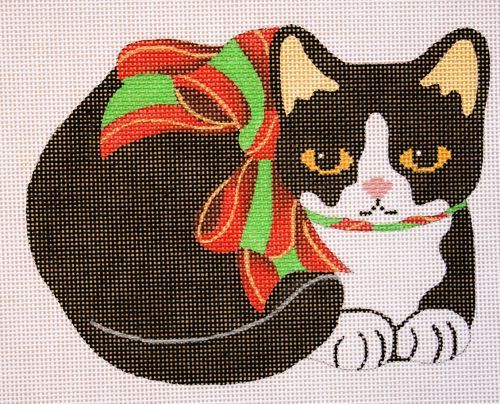 Silver Needle Christmas Kitty Ornament Needlepoint Canvas