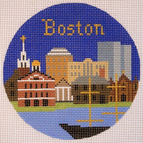 Silver Needle Travel Round Boston Ornament Needlepoint Canvas