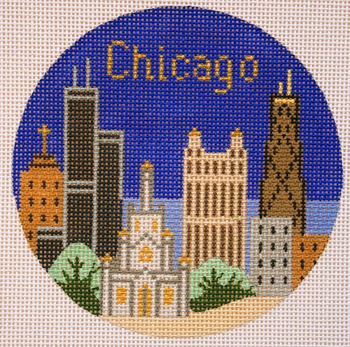 Silver Needle Travel Round Chicago Ornament Needlepoint Canvas