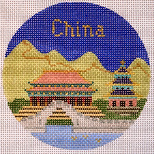 Silver Needle Travel Round China Ornament Needlepoint Canvas