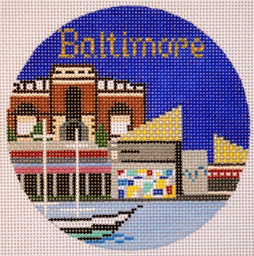 Silver Needle Travel Round Baltimore Ornament Needlepoint Canvas