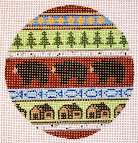 Silver Needle Bear and Cabins Ornament Needlepoint Canvas