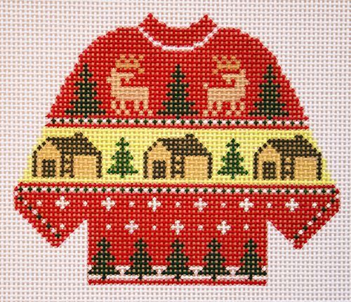 Silver Needle Cabins Sweater Ornament Needlepoint Canvas