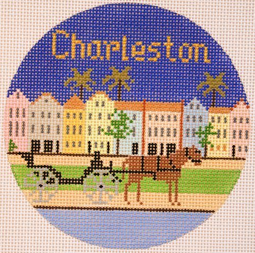 Silver Needle Travel Round Charleston Ornament Needlepoint Canvas