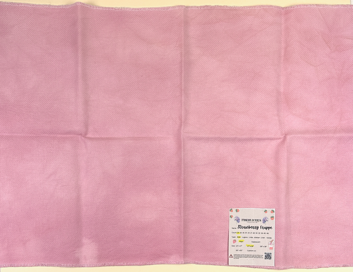 Finishing: 14 ct Hand Dyed Aida Cross Stitch Fabric by Fiberlicious - Strawberry Frappe