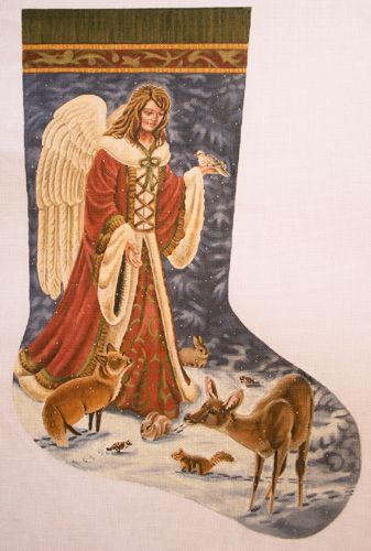 Susan Roberts Needlepoint Angel n Wildlife stocking Needlepoint Canvas