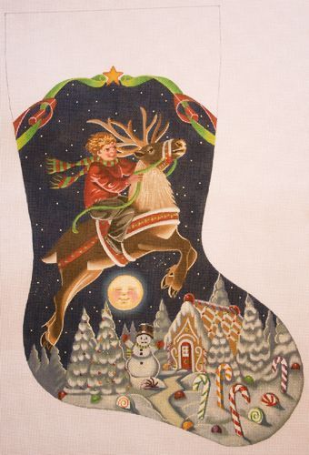 Liz Goodrick-Dillon Boy on Reindeer Stocking Needlepoint Canvas