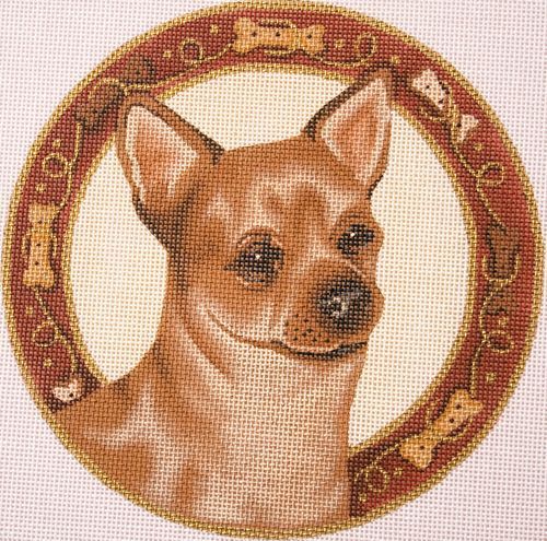 Susan Roberts Needlepoint Brown Chihuahua small pillow Needlepoint Canvas