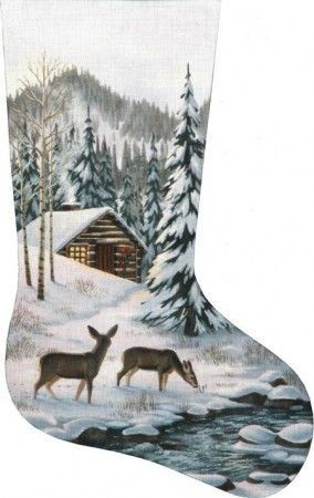 Liz Goodrick-Dillon Cabin in the Woods Stocking Needlepoint Canvas - 18M