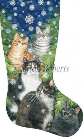 Liz Goodrick-Dillon Cats and Snowflakes Stocking Needlepoint Canvas