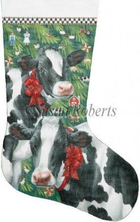 Liz Goodrick-Dillon Christmas Cows Stocking Needlepoint Canvas