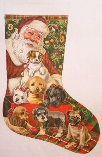 Liz Goodrick-Dillon Christmas Puppies Stocking Needlepoint Canvas