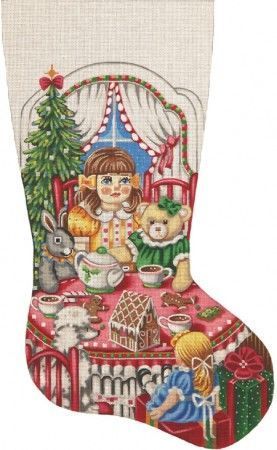 Liz Goodrick-Dillon Christmas Tea Party Stocking Needlepoint Canvas - 13M