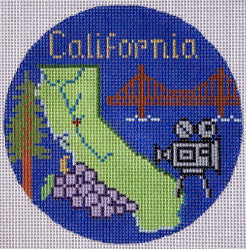 Silver Needle Travel Round California Ornament Needlepoint Canvas