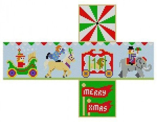 Susan Roberts Needlepoint Circus Parade cube ornament Needlepoint Canvas