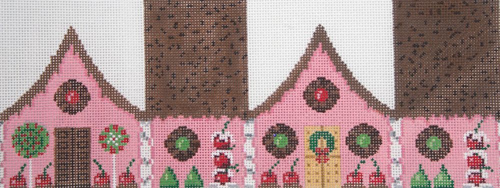 Susan Roberts Needlepoint Chocolate Sprinkles and Cherries Mini Gingerbread House Needlepoint Canvas