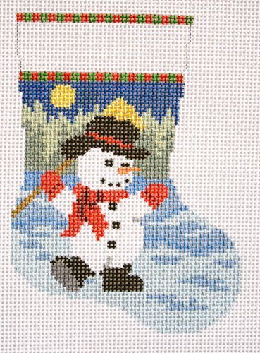 Susan Roberts Needlepoint Dancing Snowman Mini Stocking Needlepoint Canvas