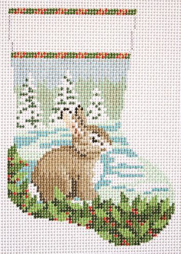 Susan Roberts Needlepoint Bunny In Snow Mini Stocking Needlepoint Canvas