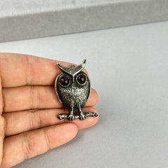 Vintage Sterling Silver Owl with Tiger's Eye Brooch