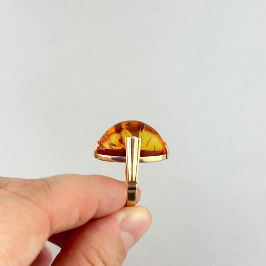 Vintage Russian 14k Rose Gold and Baltic Amber Cabochon Ring