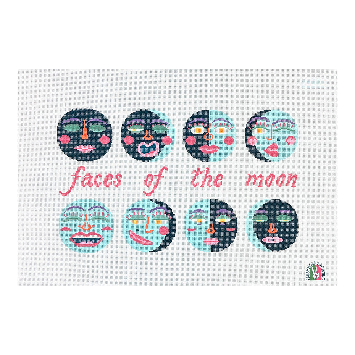 2 Busy Needlepointing Faces of the Moon Needlepoint Canvas