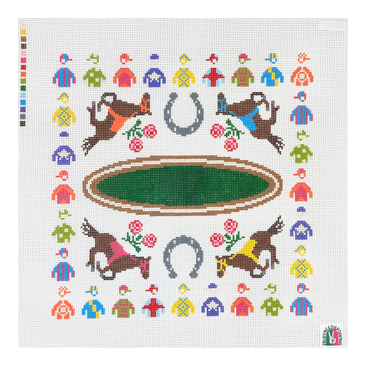 2 Busy Needlepointing Jockies Tray Needlepoint Canvas