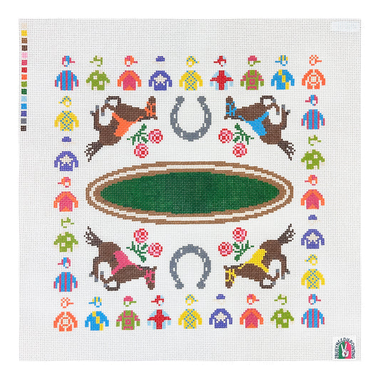 2 Busy Needlepointing Jockies Tray Needlepoint Canvas