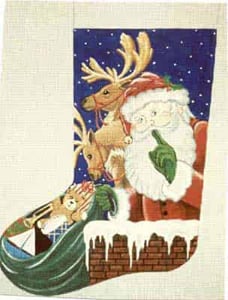 The Meredith Collection Treglown Designs Shh Santa Deer Needlepoint Canvas