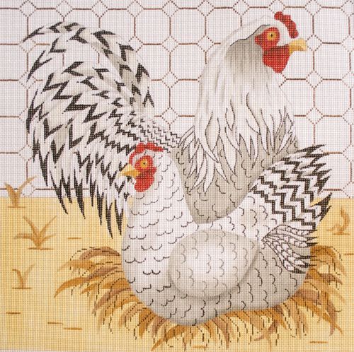 CBK Needlepoint Collections Black and White Chickens Pillow Needlepoint Canvas