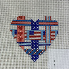 Kate Dickerson Needlepoint Collections Mini Heart Patriotic Woven Ribbons Red White and Blue Needlepoint Canvas