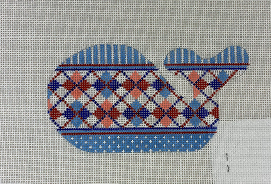 Kate Dickerson Needlepoint Collections Mini Whale Patriotic Argyle Red White and Blue Needlepoint Canvas