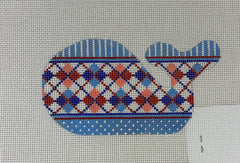 Kate Dickerson Needlepoint Collections Mini Whale Patriotic Argyle Red White and Blue Needlepoint Canvas