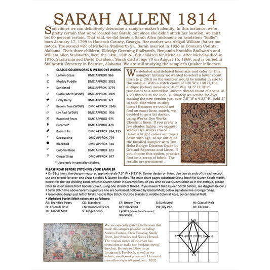 NeedleWork Press Sarah Allen 1814 Cross Stitch Pattern
