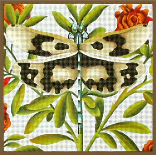 Melissa Shirley Designs Black Spotted Dragonfly Needlepoint Canvas