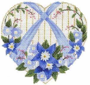 Melissa Shirley Designs Blue Floral Heart Needlepoint Canvas